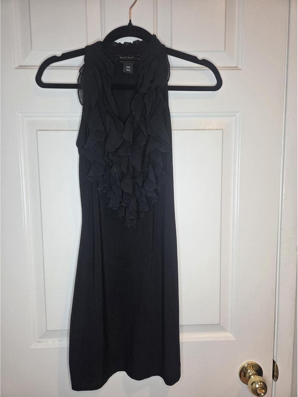 White House Black Market Black Sleeveless Ruffle Neck Knit mini dress XXS - Picture 1 of 11